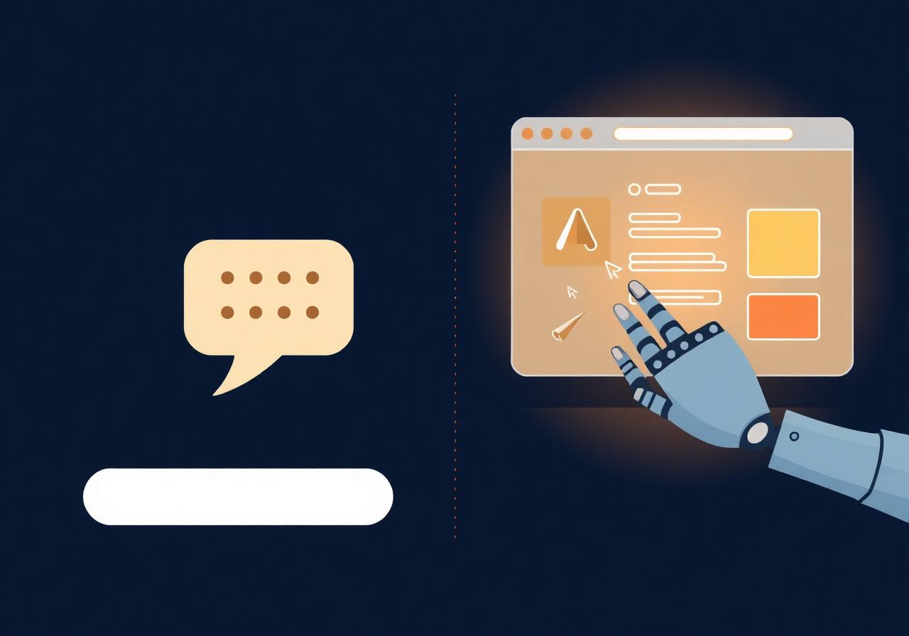 BrowserAgent versus typical chatbot — robotic hand operating a real browser